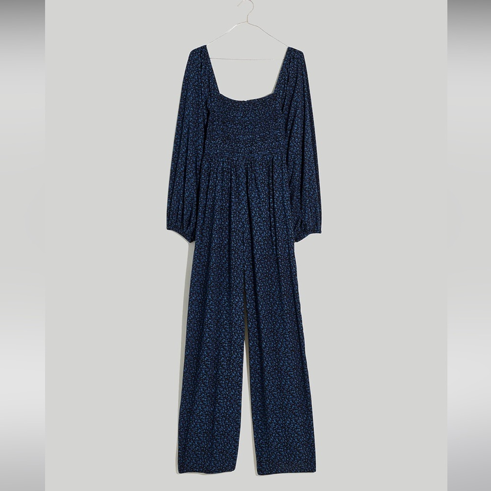 Madewell Lucie Tie-Back Smocked Jumpsuit in Carmine Floral nearly new